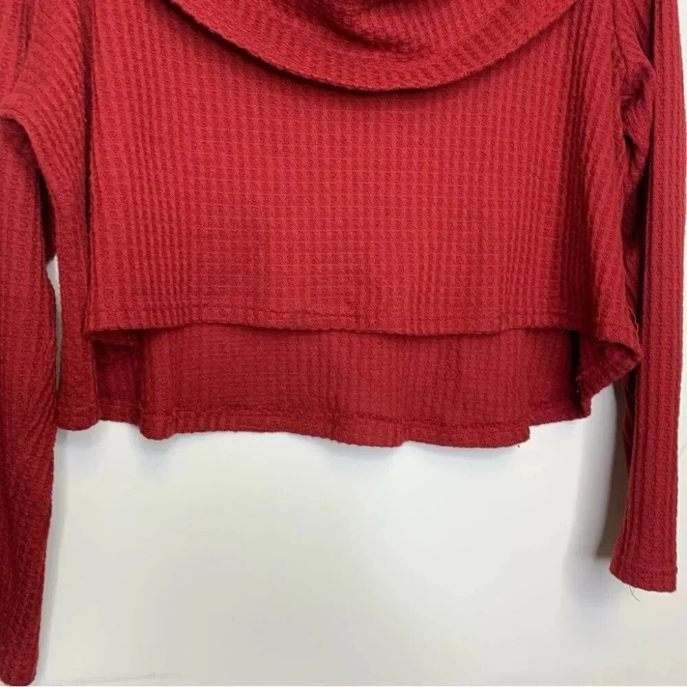 Sympli Burnt Red Off Shoulder Waffle Knit Semi Cropped Sweater Top Size 16